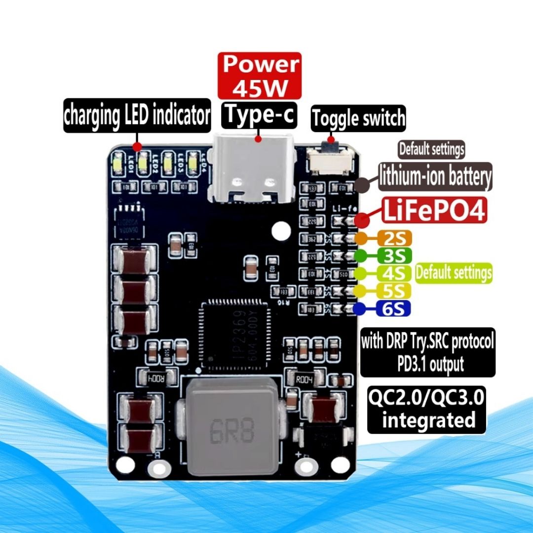IP2369 45W 2S-6S Lithium Charging Board High-Efficiency Stable for Li-ion/LiFePO4