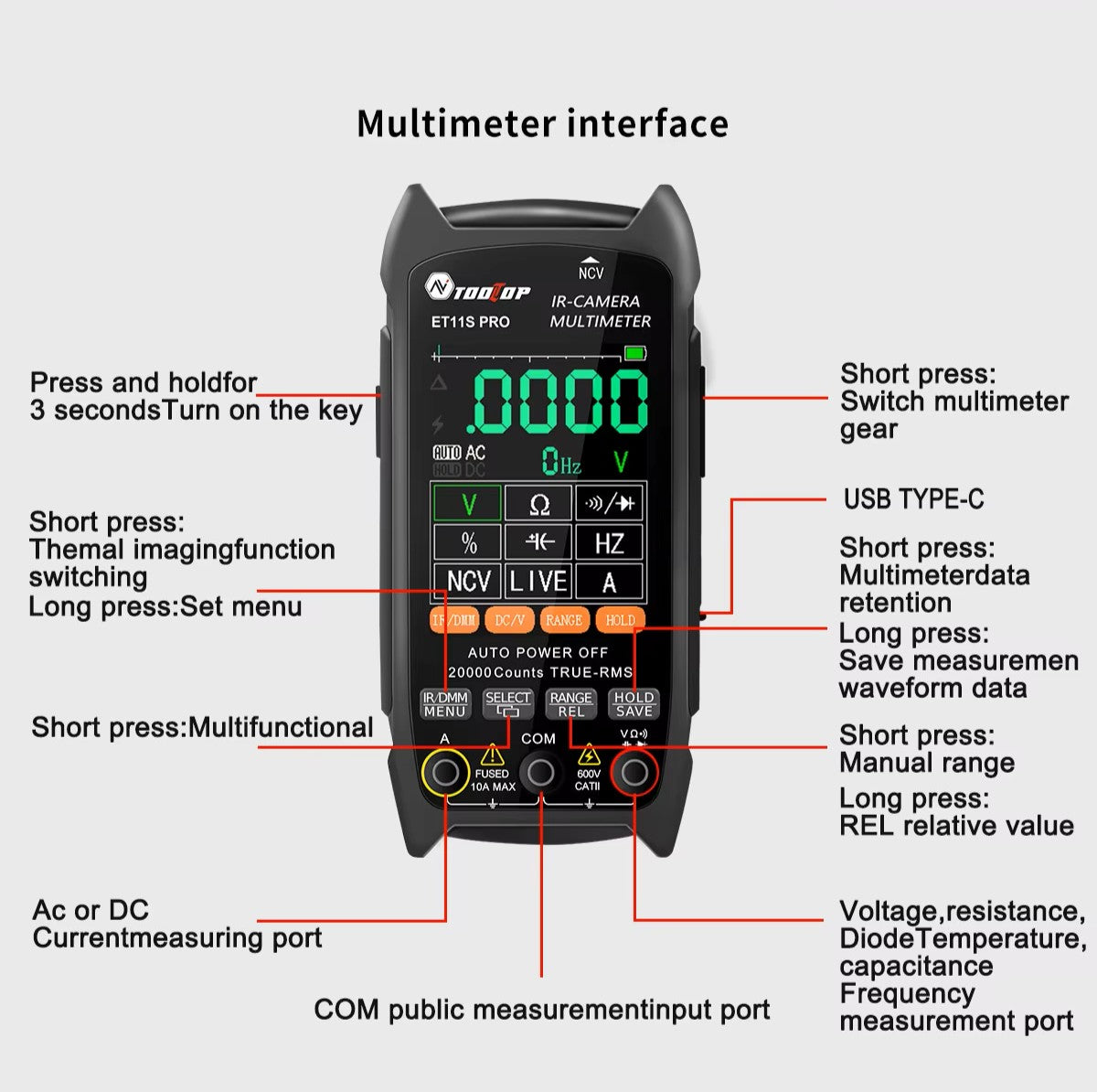 TOOLTOP ET11S PRO Infrared Thermal Camera Multimeter
