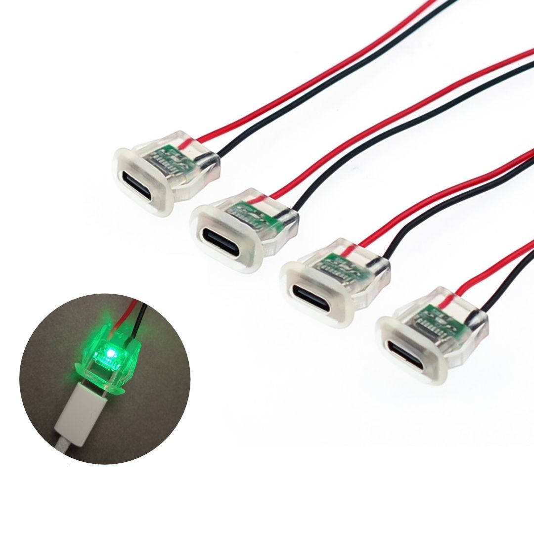LED USB-C Power Port TYPE-C Female Connector Jack - Water proof