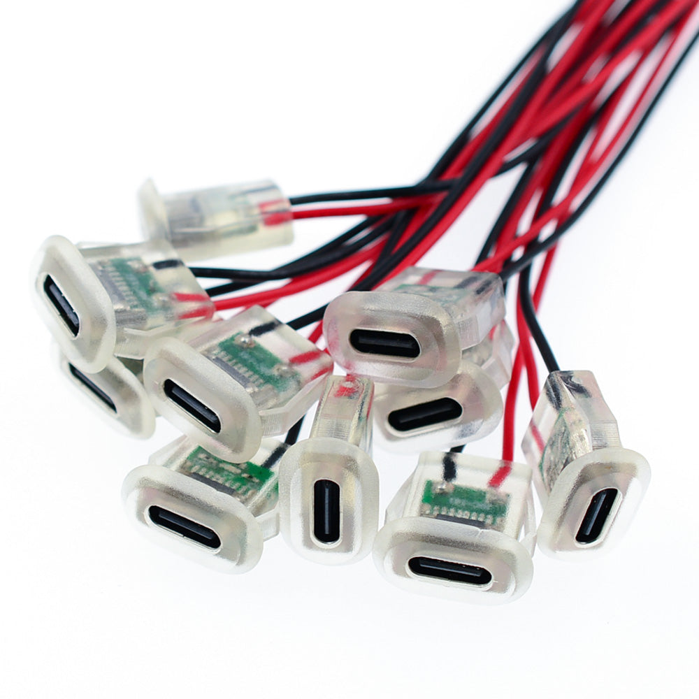 LED USB-C Power Port TYPE-C Female Connector Jack - Water proof