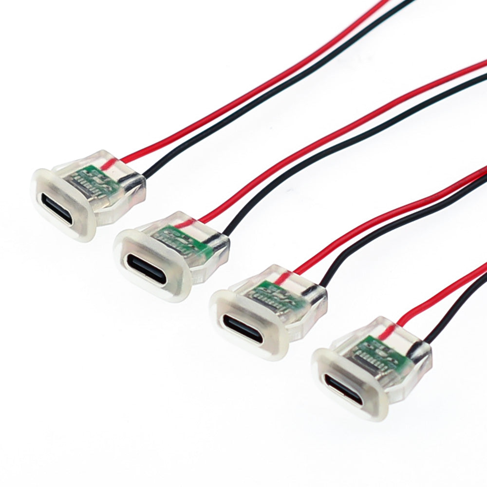 LED USB-C Power Port TYPE-C Female Connector Jack - Water proof