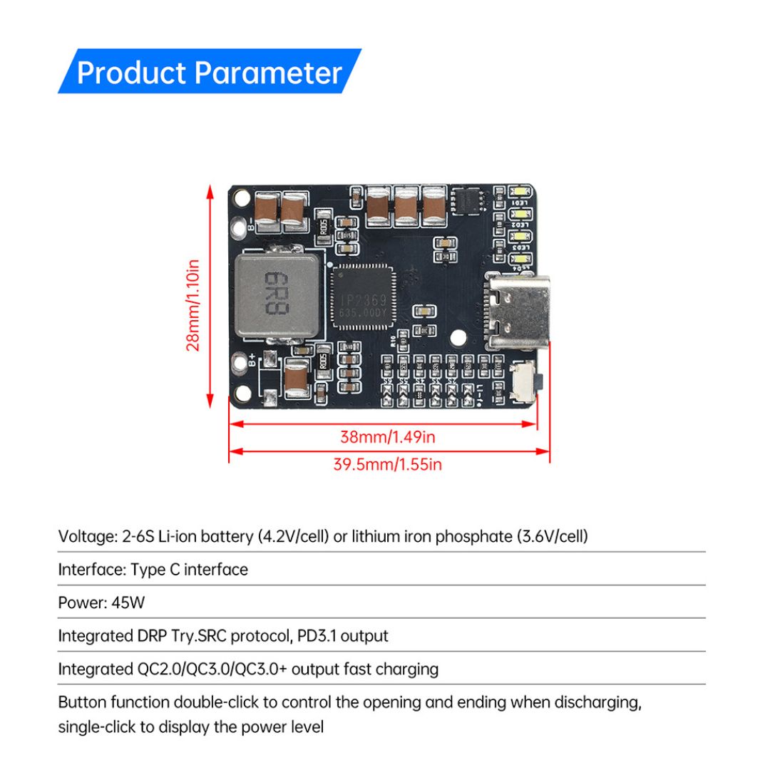 IP2369 45W 2S-6S Lithium Charging Board High-Efficiency Stable for Li-ion/LiFePO4