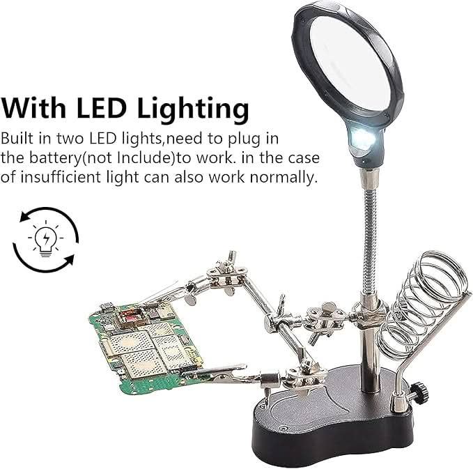 3rd Hand Soldering Stand with Magnifying Glass & LED Light - CUBE Setup Repair Tools | Tech Cube Store