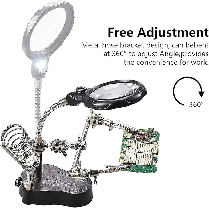 3rd Hand Soldering Stand with Magnifying Glass & LED Light - CUBE Setup Repair Tools | Tech Cube Store