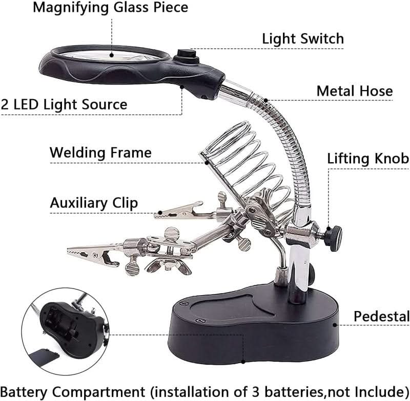 3rd Hand Soldering Stand with Magnifying Glass & LED Light - CUBE Setup Repair Tools | Tech Cube Store