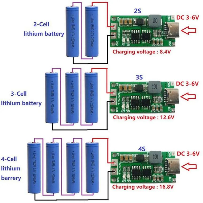 3S Type-C 12.6v Step-Up Boost Lithium Battery Charging Module 2A