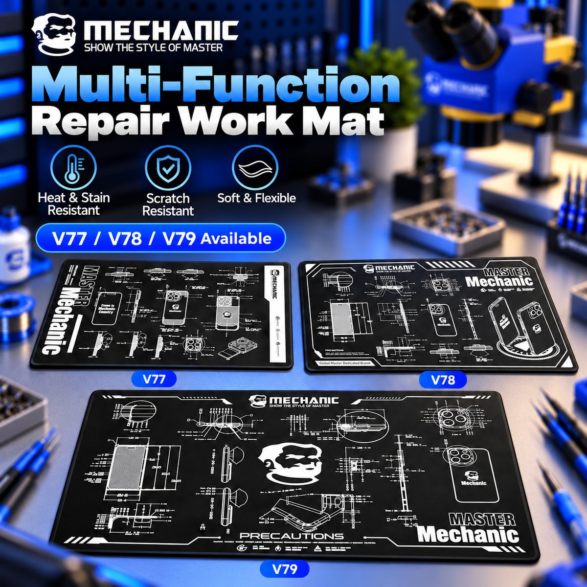 MECHANIC V78 600x350mm Heat Resistant Silicone Repair Work Mat