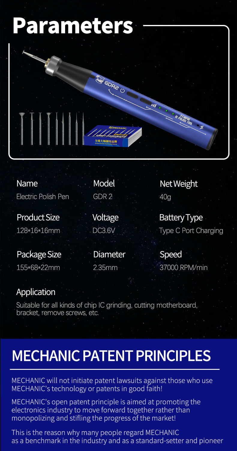 MECHANIC GDR2 Multi-function Electric Polishing Pen for Mobile Phone Repair Motherboard
