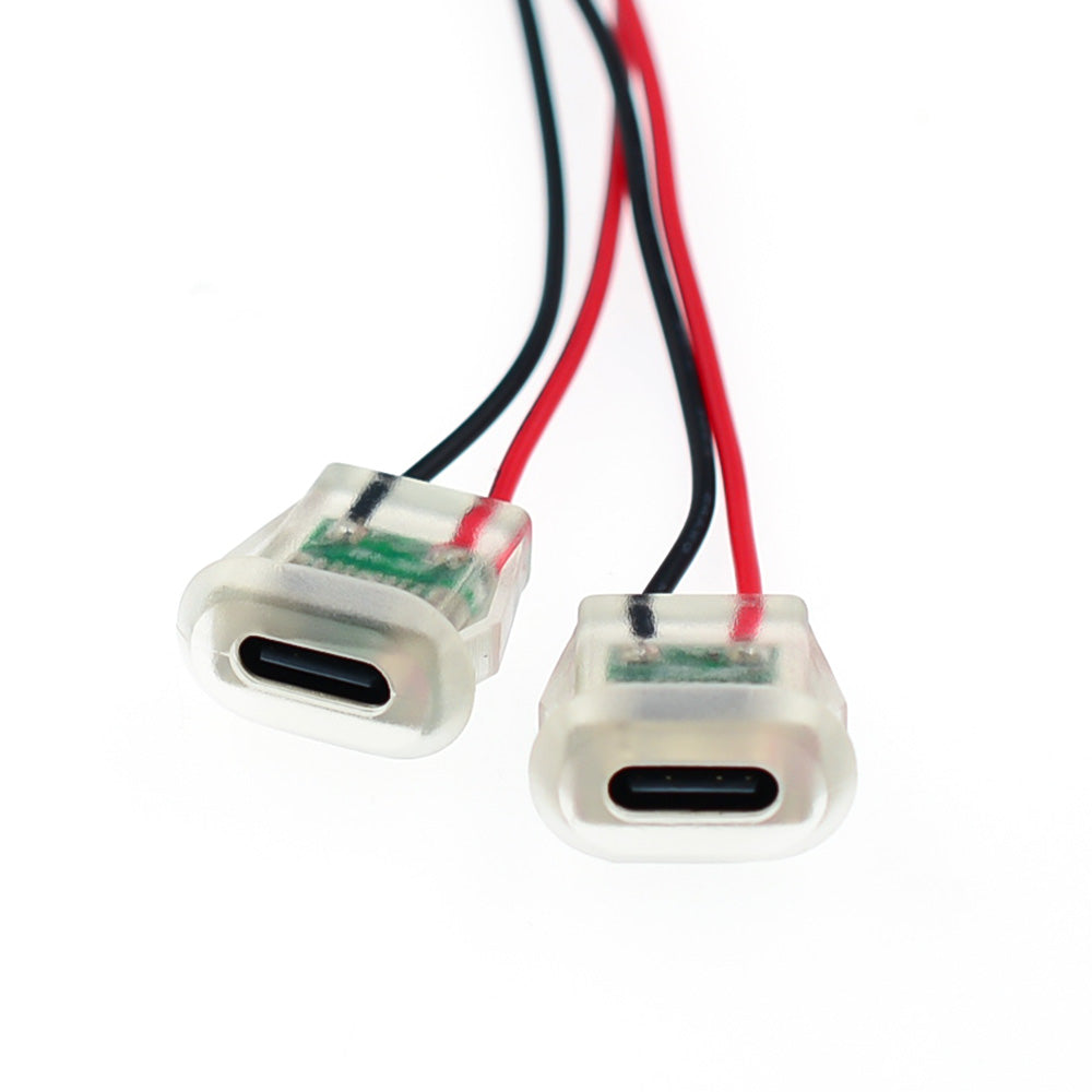 LED USB-C Power Port TYPE-C Female Connector Jack - Water proof