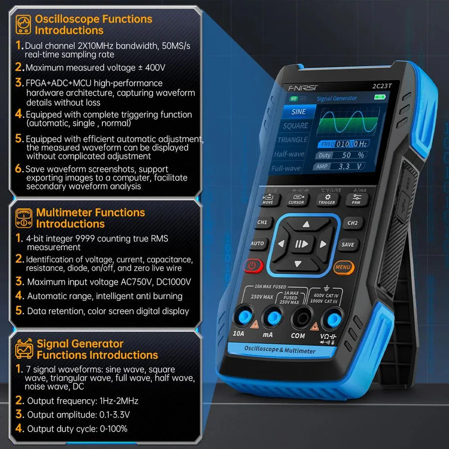 FNIRSI 2C23T 3 in 1 Digital Oscilloscope,Generator & Multimeter